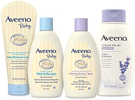 Aveeno Baby Mommy & Me Daily Bathtime Gift Set Including Baby Wash & Shampoo, Calming Baby Bath & Wash, Baby Moisturizing Lotion & Stress Relief Body Wash for Mom, Soap-Free, 4 Items - Image 2