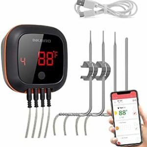 Inkbird IBT-4XS Bluetooth Wireless Grill BBQ Thermometer for Grilling with 4 Probes, Timer, Alarm,150 ft Barbecue Cooking Kitchen Food Meat Thermometer for Smoker, Oven, Drum
