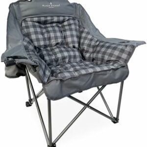 Black Sierra Comfort Cloud Deluxe XL Padded Camping Chair, Oversize Folding Chair with Cup Holder and Carrybag, Heavy Duty Outdoor Portable Chair Supports 400 Lbs, Oversize Camp, Patio, or Deck Chair