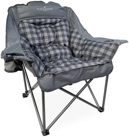 Black Sierra Comfort Cloud Deluxe XL Padded Camping Chair, Oversize Folding Chair with Cup Holder and Carrybag, Heavy Duty Outdoor Portable Chair Supports 400 Lbs, Oversize Camp, Patio, or Deck Chair