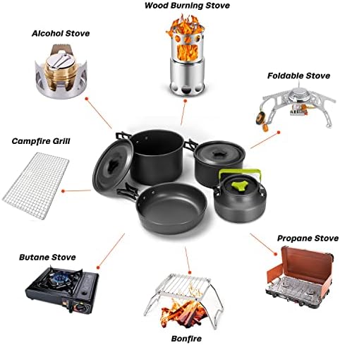Odoland 29pcs Camping Cookware Mess Kit, Non-Stick Lightweight Pots Pan Kettle, Collapsible Water Container and Bucket, Stainless Steel Cups Plates Forks Knives Spoons for Outdoor Backpacking Picnic - Image 7