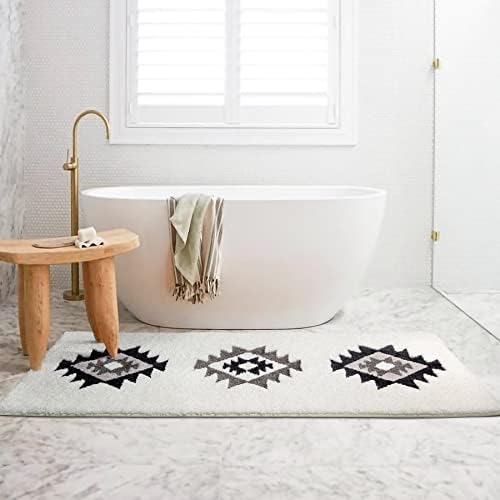 DEXDE Boho Bathroom Rug Runner 24x60 Long Bath Mat for Bathroom Bedroom Hallway Kitchen Luxury Soft Absorbent Large Modern Geometric Carpet Runner Western Farmhouse Decor, Black White - Image 4