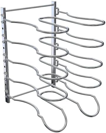 CAXXA Heavy Duty Pan Rack, Pot Lid Rack, Kitchen Cabinet Pantry Cookware Organizer Rack Holder | 5 Adjustable Dividers, Chrome - Image 5