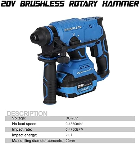 Weytoll Cordless Hammer Drill, 20V 4.0AH Lithium Heavy Duty Demolition Hammer SDS Plus Rotary Hammer, Point Chisel, Flat Chisel, Cordless Hammer Kit - Image 7