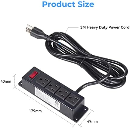 Mountable Power Strip with 4 Outlet, Wall Mount Under Desk Power Strip with 10ft Cord, Flat Plug Power Socket for Home, Office, Industrial, Black - Image 2