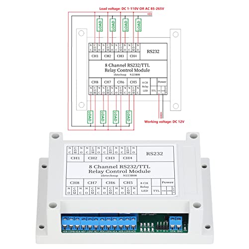 DC 12V Relay Module, RS232 Interface Serial Port Remote Control Switch Multifunctional with LED Indicator 8-Channel Relay Board for Remote Control System, Smart Home(with Shell) - Image 8