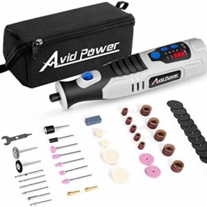AVID POWER Cordless Rotary Tool 2.0 Ah 8V Rechargeable Rotary Tool with 4 Front LED Lights, 5 Speeds and 60 Pieces Rotary Tool Accessories for Carving, Engraving, Sanding, Polishing and Cutting - Grey