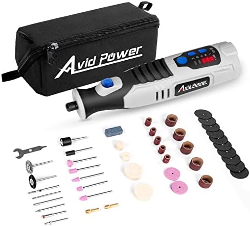 AVID POWER Cordless Rotary Tool 2.0 Ah 8V Rechargeable Rotary Tool with 4 Front LED Lights, 5 Speeds and 60 Pieces Rotary Tool Accessories for Carving, Engraving, Sanding, Polishing and Cutting - Grey