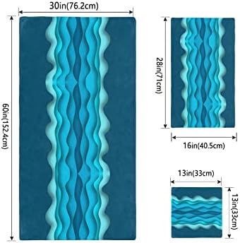 Geometry Blue Towel Sets for Bathroom,Microfiber Bath Kitchen Beach Hair Hand Yoga Dish Towels and Washcloths,Quick Dry Decorative Towels+Set Accessories Decor Modern Minimalist Abstract Water Stripes - Image 4