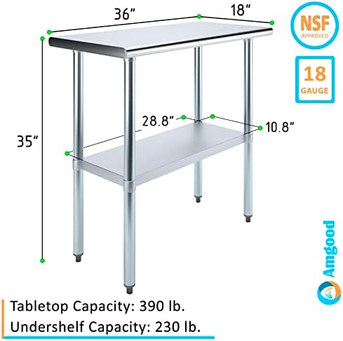 AmGood 18" X 36" Stainless Steel Work Table | Metal Kitchen Food Prep Table | NSF - Image 3