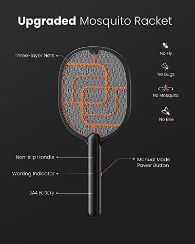GAIATOP Electric Fly Swatter, 3000V Battery Powered Handheld Fly Zapper, 3-Layer Protection Grid Bug Zapper Racket for Home Bedroom Kitchen Office Backyard Patio Indoor Outdoor - Image 5