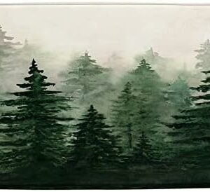 ZNLSU Misty Forest Bath Mat Green Watercolor Pine Trees Abstract Foggy Jungle Mountain Rustic Nature Scenery Landscape Bathroom Decor Rug Absorbent Doormat Kitchen Toilet Floor,17.7x29.5 Inch