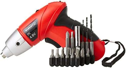 25-Piece Electric Screwdriver Set - Cordless Drill with LED Work Light, Automatic Spindle Lock, Carrying Case, and Screw Driver Bits by Stalwart (Red)