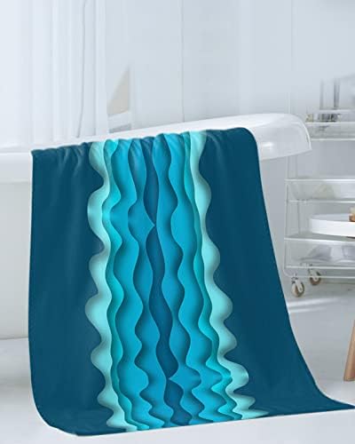 Geometry Blue Towel Sets for Bathroom,Microfiber Bath Kitchen Beach Hair Hand Yoga Dish Towels and Washcloths,Quick Dry Decorative Towels+Set Accessories Decor Modern Minimalist Abstract Water Stripes - Image 3