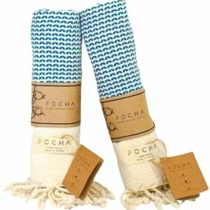 FOCHA Turkish Hand Towels Set of 2 | 100% Cotton, Quick-Dry, Soft Decorative Hand Towels for Bathroom, Kitchen, Bath, Hair, Face,Gym, Yoga, Dishcloth, Tea,Farmhouse | 18x38 Boho Towels (Turquoise)