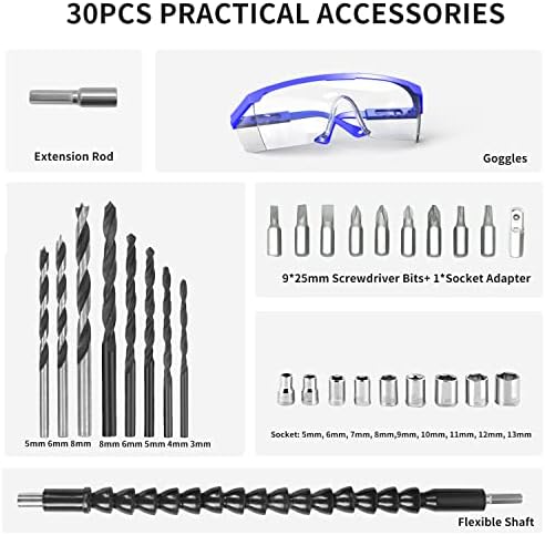GardenJoy Cordless Power Drill Set: 21V Electric Drill with Fast Charger 3/8-Inch Keyless Chuck 2 Variable Speed 24+1 Torque Setting Power Tools Kit and 30pcs Drill/Driver Bits - Image 7