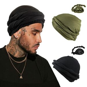 Yohou 2PCS Turban for Men Halo Turban Satin Lined Turban for Men Head Wraps for Men Women Men’s Turban for Sleeping Nature Hair
