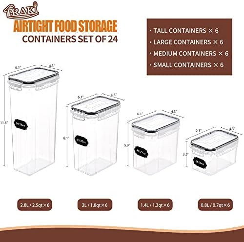 PRAKI Airtight Food Storage Containers Set with Lids - 24 PCS, BPA Free Kitchen and Pantry Organization, Plastic Leak-proof Canisters for Cereal Flour & Sugar - Labels & Marker - Image 2