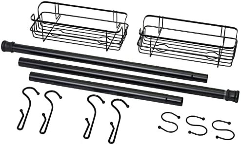 Zenna Home Bathroom Organizer Shower Caddy or Storage for Kitchen, Pantry, Closet, Kids Toys, with 2 Baskets and 3 Hooks, Adjustable Tension Rod, No Drilling, Fits Spaces from 26” to 76”, Matte Black - Image 6