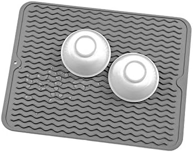 MicoYang Silicone Dish Drying Mat for Multiple Usage,Easy clean,Eco-friendly,Heat-resistant Silicone Mat for Kitchen Counter or Sink,Refrigerator or Drawer liner Grey L 16 inches x 12 inches - Image 8