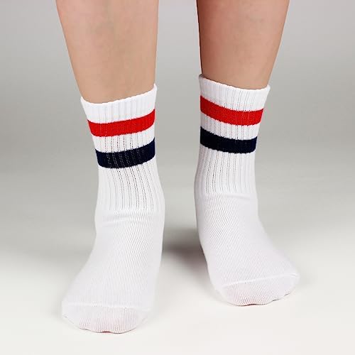 COTTON DAY Unisex Little Kids Youth Boys Girls Soft Cotton White Athletic Socks with Stripes - Image 7