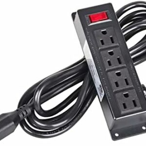 Mountable Power Strip with 4 Outlet, Wall Mount Under Desk Power Strip with 10ft Cord, Flat Plug Power Socket for Home, Office, Industrial, Black