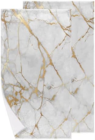 AUUXVA White Gold Marble Hand Towels Set of 2 Bathroom Towel Soft Highly Absorbent Guest Face Towel Thin Multipurpose Towels for Kitchen Gym Hotel Sports Yoga Bath Home Easter Decor 16x30 Inch