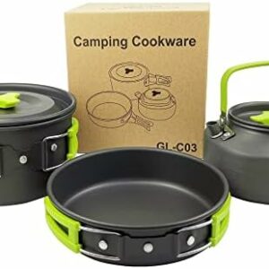 aiGear Camping Cooking Set Cookware Mess Kit with Storage Bag Pot Pan and Teapot Set Camping Accessories for Outdoor Camping Hiking Picnic Portable and Lightweight Aluminum