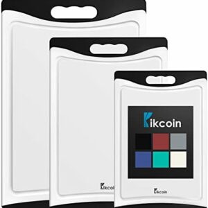Cutting Boards for Kitchen, Extra Large Plastic Cutting Board Dishwasher Chopping Board Set of 3 with Juice Grooves, Easy Grip Handle, Black, Kikcoin