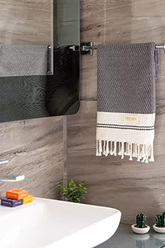 Evelynen Turkish Hand Towels for Bathroom & Kitchen Towels Decorative Set of 2 | Boho Farmhouse Hand Towels with Hanging Loops for Face, Tea, Dish, Kitchen & Bath |%100 Cotton (16" x 32" - Black) - Image 3