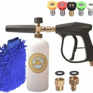 GDHXW X-884 Pressure Washer Gun Foam Cannon 5 Nozzles 2 Conversion Adapter Cleaning Gloves,for Pressure Washer