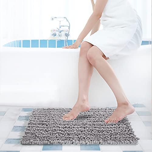 Yimobra Bathroom Rug Mat, 24'' x 17'', Luxury Chenille Shaggy Microfiber Bath Rugs, Extra Soft & Thick, Absorbent Water, Non-Slip, Machine-Washable, Bath Mats for Bathroom Floor,Tub and Shower, Gray - Image 7