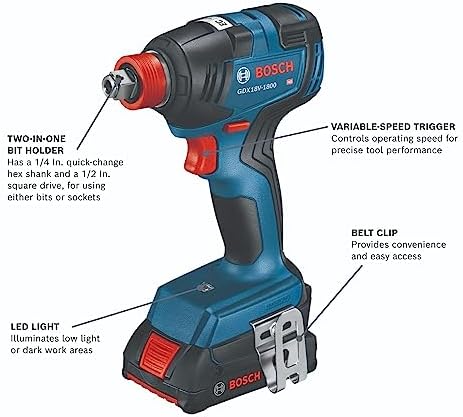BOSCH GXL18V-901B25 18V 9-Tool Combo Kit 2-In-1 Bit/Socket Impact Driver, Hammer Drill/Driver, Recip Saw, Circ Saw, Oscillating Tool, Angle Grinder, Vacuum, Worklight, (2) CORE18V 4 Ah Batteries - Image 2