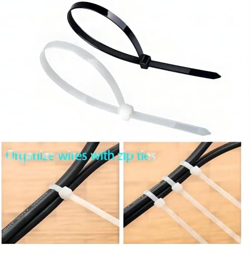 ZFCZR Zip Ties, 200pcs White Zip Ties 8 Inch, Plastic Ties Small Zipties Cable Tie Wraps, Multi-Purpose Cable Management Ties, Self-Locking Ziptie for Office and Home(Can bear 40lb) - Image 6