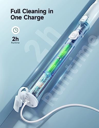 Hicozy Electric Spin Scrubber HS1, Cordless Shower Scrubber with 4 Replaceable Brush Heads Adjustable Extension Handle, Power Cleaning Brush for Bathroom, Floor, Tile, Kitchen White - Image 6