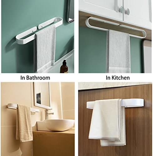 Adhesive Hand Towel Holder for Bathroom Wall 15.7 Inch, White Stick On Bathroom Towel Bar Countertop Kitchen Bath Towel Rack with 4 Clear Dould Sided Tape Pads, No Drilling-Adhesive/Screw-in, Veefos - Image 4