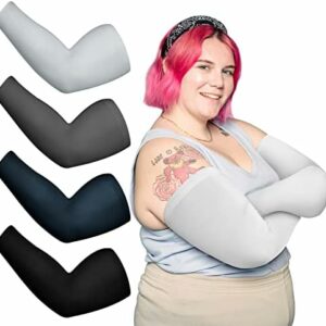 4 Pairs Plus Size Arm Sleeves UV Sun Protection Cooling Ice Silk Oversized Compression Sleeve Cover for Women