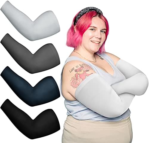 4 Pairs Plus Size Arm Sleeves UV Sun Protection Cooling Ice Silk Oversized Compression Sleeve Cover for Women