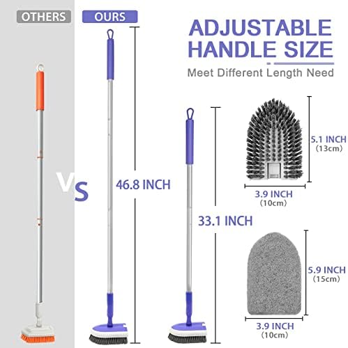 Shower Scrubber Cleaning Brush with 46.8 Inches Long Handle, ZUBULUN 2 in 1 Tub and Tile Scrubber with 2 Non-Scratch Scrub Brush Replacement for Bathroom, Wall, Kitchen, Bathtub, Floor - Image 2