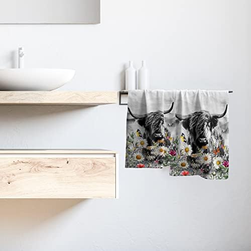 Giwawa Farm Cow Hand Towels Scottish Bull Soft Thin Bath Towel Set of 2 Cotton Luxury Kitchen Washcloths for Bathroom Home Gym Hotel Sport - Image 6