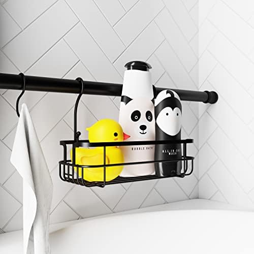 Zenna Home Bathroom Organizer Shower Caddy or Storage for Kitchen, Pantry, Closet, Kids Toys, with 2 Baskets and 3 Hooks, Adjustable Tension Rod, No Drilling, Fits Spaces from 26” to 76”, Matte Black - Image 3