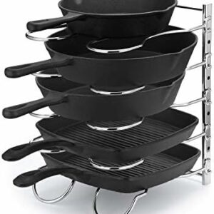 CAXXA Heavy Duty Pan Rack, Pot Lid Rack, Kitchen Cabinet Pantry Cookware Organizer Rack Holder | 5 Adjustable Dividers, Chrome