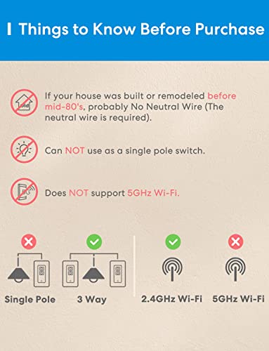 3 Way Smart Dimmer Switch Kit, Meross Smart Light Switch Supports Apple HomeKit, Siri, Alexa, Google Assistant & SmartThings, 2.4GHz Wi-Fi Light Switch, Neutral Wire Required, Remote Control Schedule - Image 4