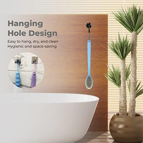 Avilana Shower Body Brush with Long Curved Handle, Long Silicone Handle Back Scrubber with Dual-Sided Long Handle Bath Shower Brush with Soft and Stiff Bristles (Long Handle-Gray) - Image 5