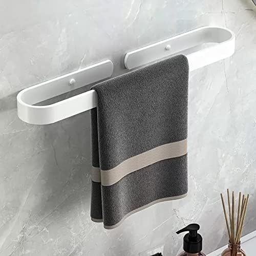 Adhesive Hand Towel Holder for Bathroom Wall 15.7 Inch, White Stick On Bathroom Towel Bar Countertop Kitchen Bath Towel Rack with 4 Clear Dould Sided Tape Pads, No Drilling-Adhesive/Screw-in, Veefos