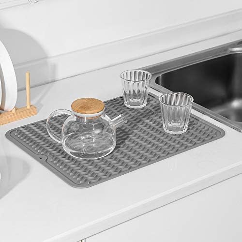 MicoYang Silicone Dish Drying Mat for Multiple Usage,Easy clean,Eco-friendly,Heat-resistant Silicone Mat for Kitchen Counter or Sink,Refrigerator or Drawer liner Grey L 16 inches x 12 inches - Image 5