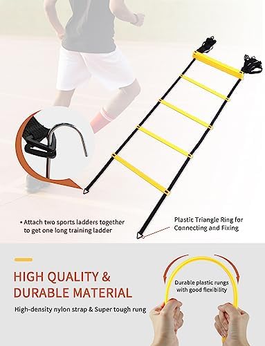 GHB Agility Ladder Speed Training Ladder Workout Ladder with 6 or 10 Cones 12 Rung 20ft with Resistance Parachute - Image 2