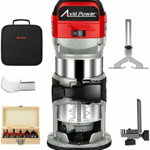 AVID POWER 6.5 Amp 1.25 HP Compact Router Tools for Woodworking, Fixed Base Wood Router with Trim Router Bits, 6 Variable Speeds, Edge Guide, Roller Guide and Dust Hood