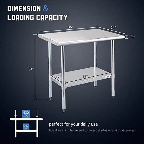 Profeeshaw Stainless Steel Prep Table NSF Commercial Work Table with Undershelf for Kitchen Restaurant 24×36 Inch - Image 2