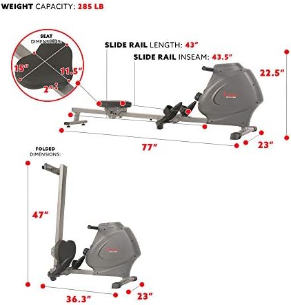 Sunny Health & Fitness Smart Compact Magnetic Rowing Machine with Optional Exclusive SunnyFit® App Enhanced Bluetooth Connectivity - Image 5